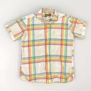 Hammer Made Men’s Medium Rainbow Short Sleeve Button Up Shirt | Italian Cotton